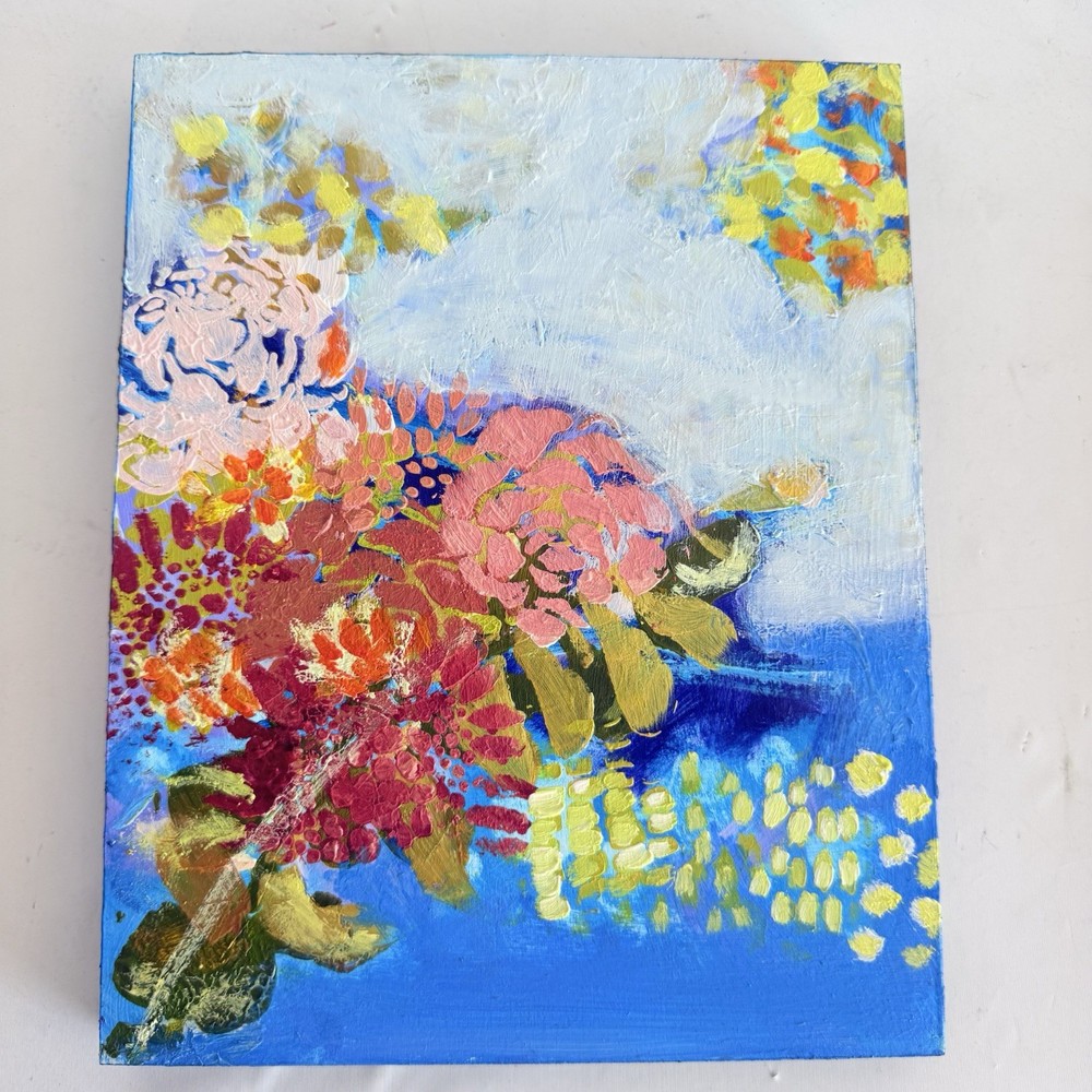 Original Abstract Art Acrylic Painting Floral Tracy Eau Claire Wood Panel 8×10″A