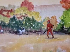 1996 Vintage Madelene Watson Conneaut Lake Pa Artist Farm Hunting Oil Painting