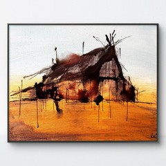 Original Abstract Expressionism 11×14 Barn Handmade Signed Unique Fine Art 132