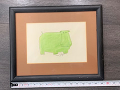 Original Naomi Parker 1974 Hand Painted Watercolor Green Hippo Signed Art