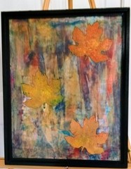 Maple Leaves Acrylic painting wood frame stunning Autumn colors 17 x 21 in leafs
