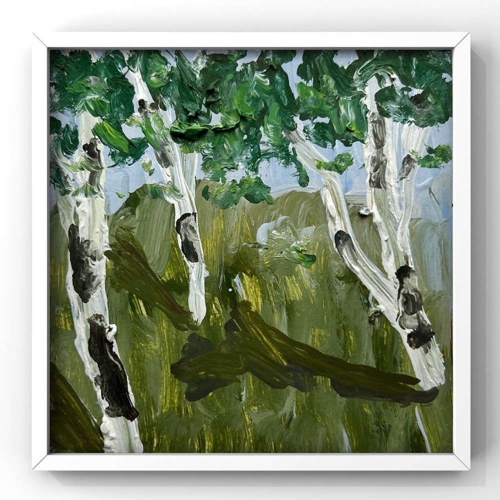 Glacier Bay Area Birch Woodland Artwork for Peaceful Modern Home Framed Painting