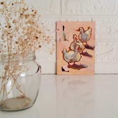 Ducks Gooses Painting Original Oil Artwork Semi Abstract Modern Small Wall Art