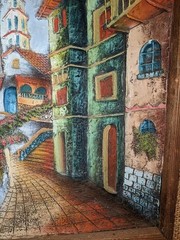 Original Oil Painting “Colorful Colonial Street Scene” Signed Javis (2001)