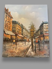 Parisian Street Scene – Original Canvas Oil Painting 20” x 24” by Henry Rogers