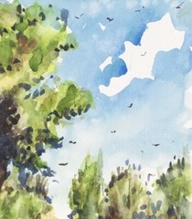 ORIGINAL Watercolor Painting Sketch „Country Road“ 6″ x 9″ NOT A PRINT