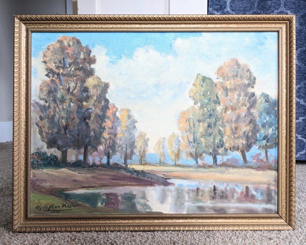 Antique Clyde Leon Keller Oil Painting Oregon Sauvie Island 1958 Nature’s Avenue