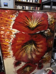 Carlo Of Hollywood Mid Century Modern Flower Painting (Slight Damage) Rare Big!