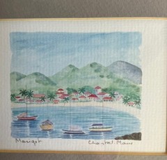 Marigot Bay Framed Watercolor 11x 13 Frame 3.5 X 5 Inch Watercolor