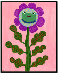 Frog Flower Creature Painting, Fantasy Animal Art 8×10