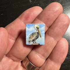 Pelican Bird Art Miniature Oil Painting Original Scrabble Tile OOAK