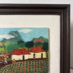Vintage Original Painting South American Folk Art Farm Scene Signed David 4×6