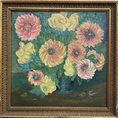 Impressionist Floral Still Life Oil Painting Art Deco 42x42cm