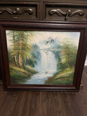 Summer nature Oil painting Original art Waterfall 29” x 26” Majestic Woods Magic