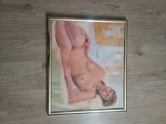 Original Oil Painting Nude Woman Reclining – Figurative Art – Framed Canvas