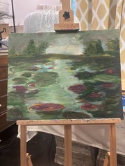 Lilly Pond Evening Abstract Impression Original Art Canvas, One Of A Kind