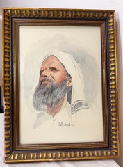Vintage original Sol Schreibman Jewish Rabbi Man watercolor painting portrait