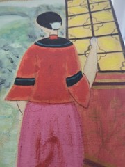 Signed Chun Guang Original Oil Painting Chinese Woman Window Garden Scene 12×12