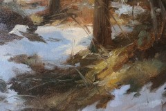 Contemporary Impressionist Norwegian Snowy Landscape Small Oil Painting Signed