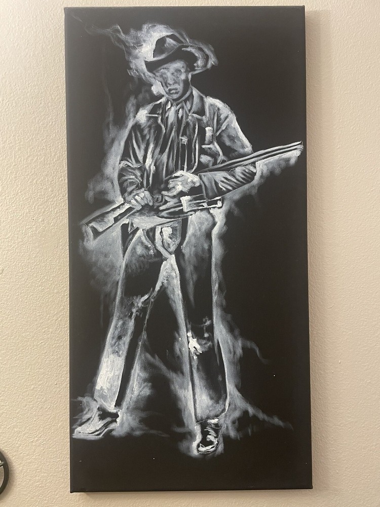 original Acrylic painting Mexican Cowboy Vintage Looking Canvas