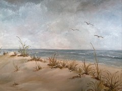 Vintage Seascape Oil Painting Dunes Beach Scene Signed “Dot Beebe”