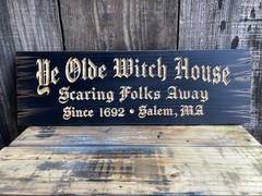 Halloween Salem Witch House Wooden Sign Carved Rustic Antique Look