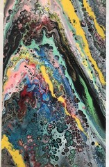 FLUID ACRYLIC ABSTRACT POURED PAINTING 10 x 20 X 1.5 Inches – RICKY MARTIN EBSQ