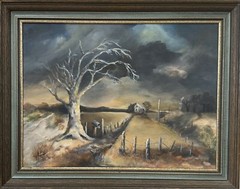 Ominous Rural Painting – Storm Brewing Over Abandoned Farm House