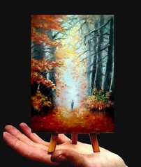 Original Autumn ACEO Fall leaves trees oil painting signed