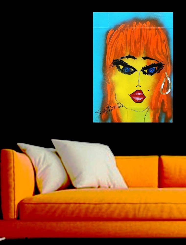 Modern Colorful Pop Art LADY PORTRAIT PAINTING 15 x 21 Original SWARTZMILLER DNA