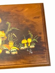 Vtg 1976 Mushroom Tole Painting Hand-Painted Wood Wall Decor Acorns Lady Bugs