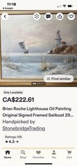 Vintage Canvas Brian Roche Seascape Lighthouse Coastal Original Oil Painting