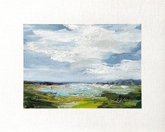 8×10 Original Oil Seascape Painting Clouds Land Water Impressionist Art Signed