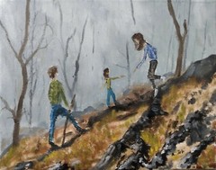 Oil Painting Family Mother Father and Kid Child Mountain Landscape Art A. Joli