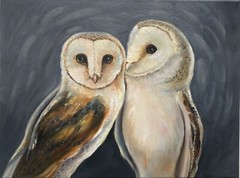 Original Art Barn Owls Oil Painting Couple Birds Artwork Owls Painting On Canvas