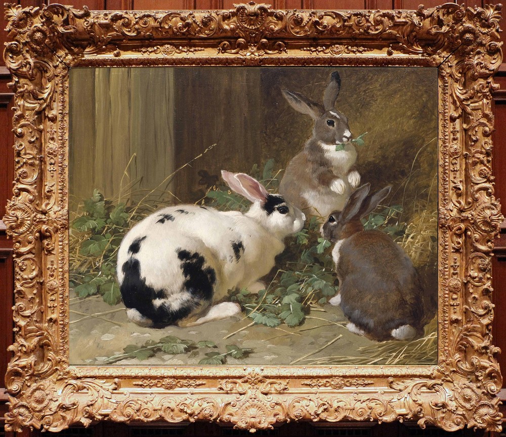Hand Painted Vintage Oil Painting Rabbit Farm Animal Wall Art Antique Style