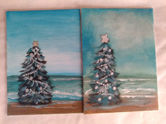 2 pcs Original Painting Acrylic on 5″x7″ Canvas Coastal Christmas Tree Lot
