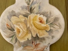 Handcrafted Hand Painted Pair Framed Floral 8.75″x5.5″ Tile Painting Signed Vtg
