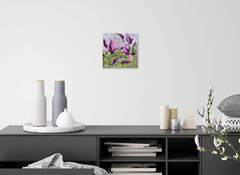Original Magnolia Tree Oil Painting Impasto Landscape Pink Flowers Small Art