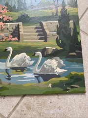 Vintage Mountains Scene w/2 Swans In Pond PBN Paint by Numbers Unframed 16×20