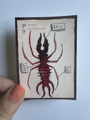 ACEO Original Alien Weird Creature Odd Watercolor Red Bug Like Aliens