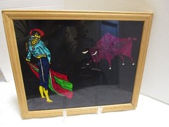 Vintage Reverse Painting Framed Wall Foil Art Matador Bullfighting 1950’s