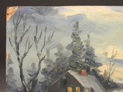 QUAINT! Antique C.1910 Gerard Johnson Illuminated Moonlight O/B Painting 6″x8″