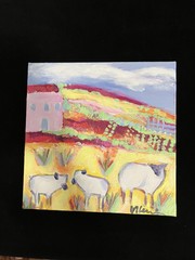 Southwest Sheep With Pink Farmhouse An Original Acrylic Painting 10”x10”