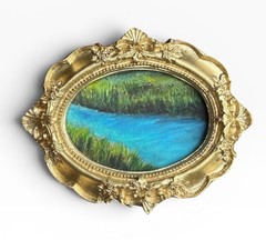 Marsh mini Landscape watercolor print in gold vintage style ornate frame