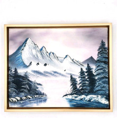 Original Bob Ross Style Winter Landscape Oil Painting Mountain Scene 16×20 Frame