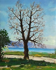 Original Oil painting on canvas, „Dry Tree“, 40X50cm, Signed