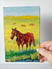 Horse Impasto Painting Original Art Impression Oil Painting 8.1 x 5.1 in
