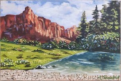 Mountain Landscape Original Acrylic Painting Art Hardboard Hand Painted 12×8 in