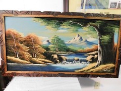 70s Era Chuy Moran Black Velvet Art Mountain Waterfall Scenic Artwork Painting